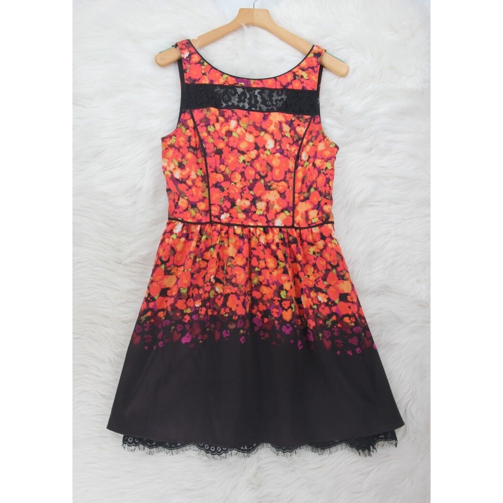 Jessica Simpson Dress Women's 10 Orange Black Flower Sleeveless Lace Lined #1219